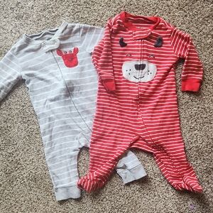 Red Striped Baby One-Piece Footed Pajamas with Dog Face
